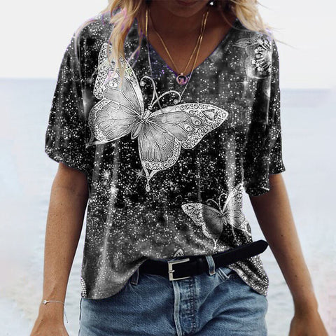 Butterfly Multi Color Short-sleeved T-shirt Women's Top