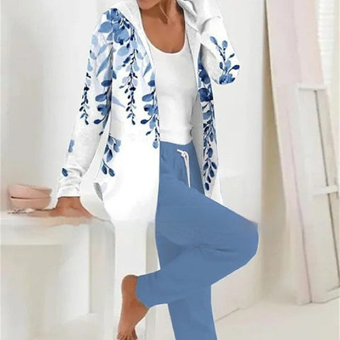 Jacket Print with Solid Color Pants Two-piece Set