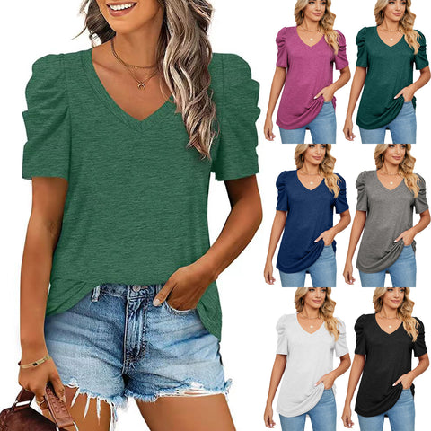 V-neck Puff Short-Sleeved Summer Top