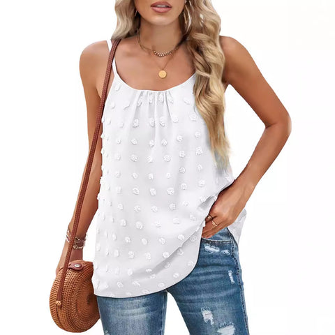 Women's Round Neck Pompon Sleeveless Adjustable Camisole Top