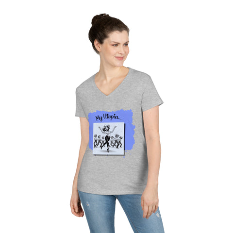 Ladies' V-Neck T-Shirt - Line Dancing - Happy Heart