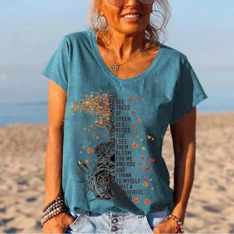 Inspirational Fashion V-neck Printed Top