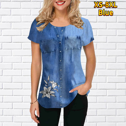 Denim Look Casual Loose Fashion Top