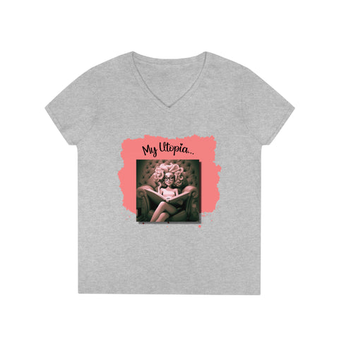 Ladies' V-Neck T-Shirt - Reading - Happy Vibes