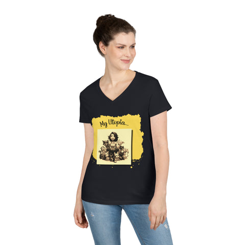 Ladies' V-Neck T-Shirt - Fur Babies - Happy Chic