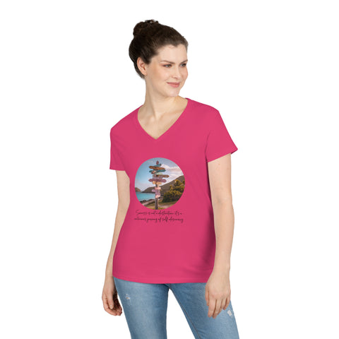 Ladies' V-Neck T-Shirt - Success is not a destination; it's a continuous journey of self-discovery