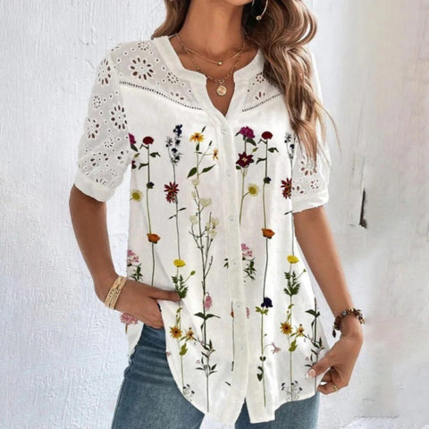 Fashion Breasted Lapel Short-sleeved Women's Top