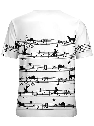 Cat Notes Printed Short Sleeves Top