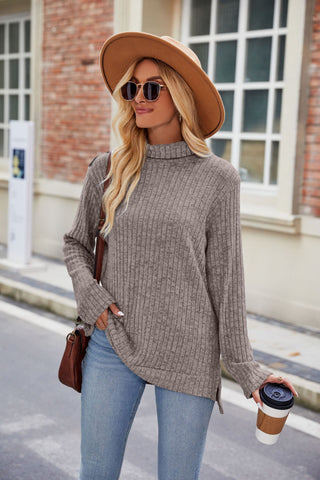 High Collar Loose Long Sleeve Split Top