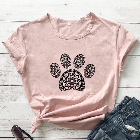 Patterned Animal Footprint Short-Sleeve Top