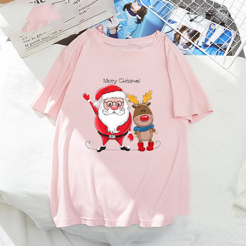 Christmas Santa Elk Short Sleeve Top