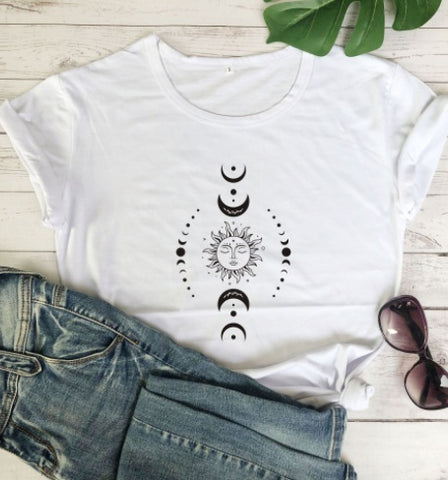 Sun Moon Casual Short Sleeve Top