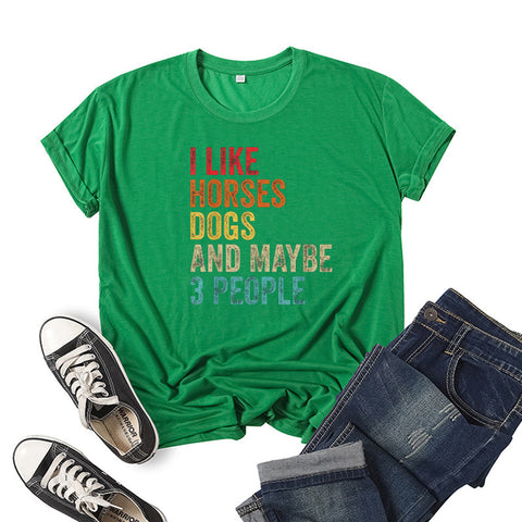 I Like Horses Short Sleeve Crew Neck Top