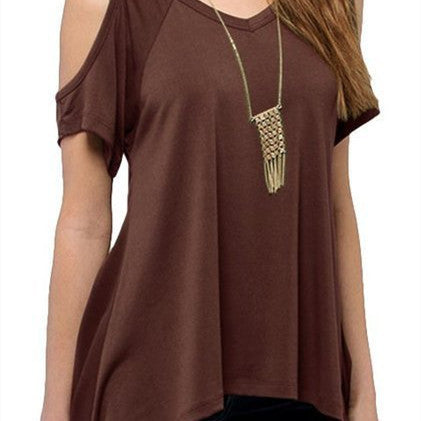 Peek a Boo Shoulder Solid Color Tunic Top