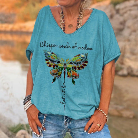 Inspirational Fashion V-neck Printed Top