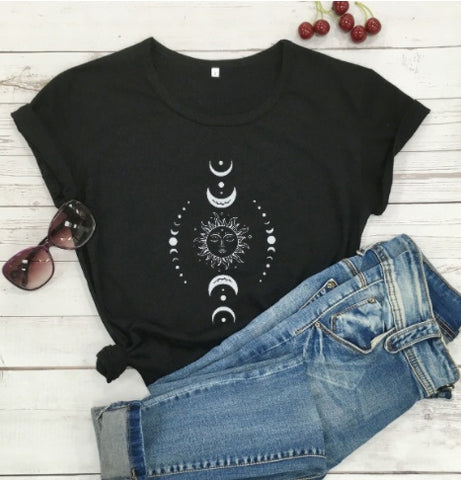 Sun Moon Casual Short Sleeve Top