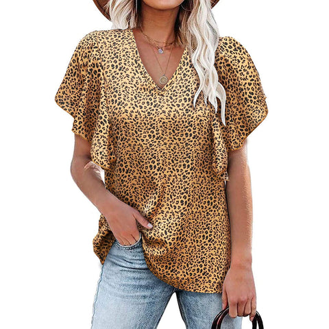 Floral V Neck Casual Short Sleeve Top