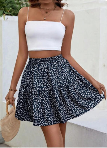 A- Line High Waist Floral Frill Hem Skirt