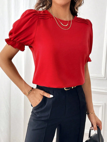 Fashion Color Round Neck Shirt Top