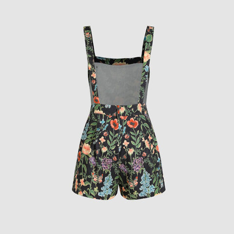 Women's Plant Print Button Strap Jumpsuit