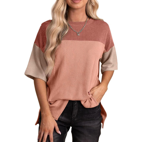 Pleated Round Neck Shirt Fashionable All-match Casual Multicolor Top