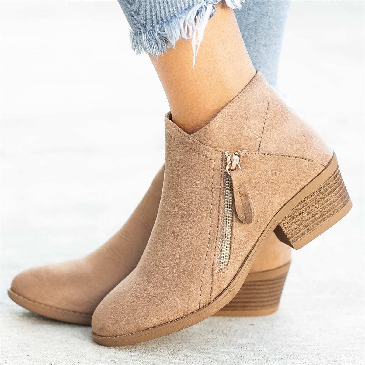 Women's Suede Boots Boots Chunky Heel Side Zip