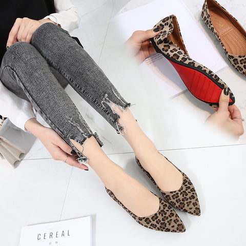 Shallow Mouth Vintage Leopard Print Pointed Soft Sole Shoes