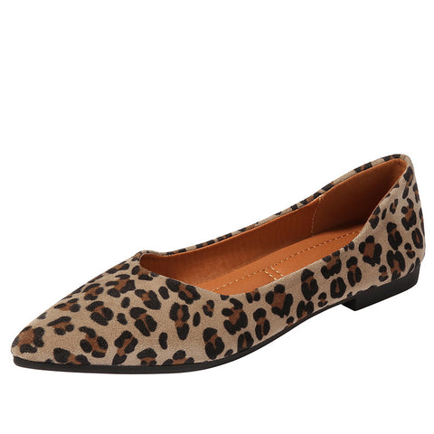 Shallow Mouth Vintage Leopard Print Pointed Soft Sole Shoes