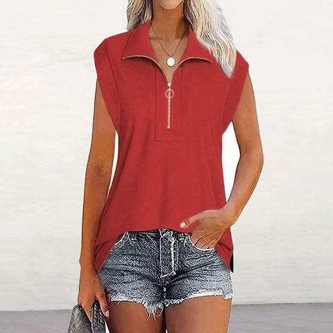 Women's Top Zipper And Lapel Raglan Sleeves