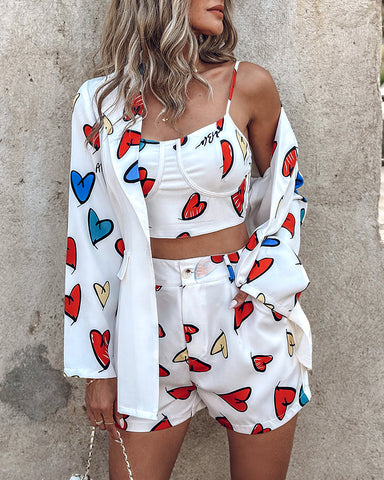 Women's Fashion Printed Suit Top And Shorts Set