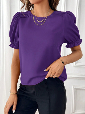 Fashion Color Round Neck Shirt Top