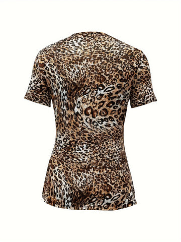 Cross-border Short Sleeve Leopard Print Two-piece Top