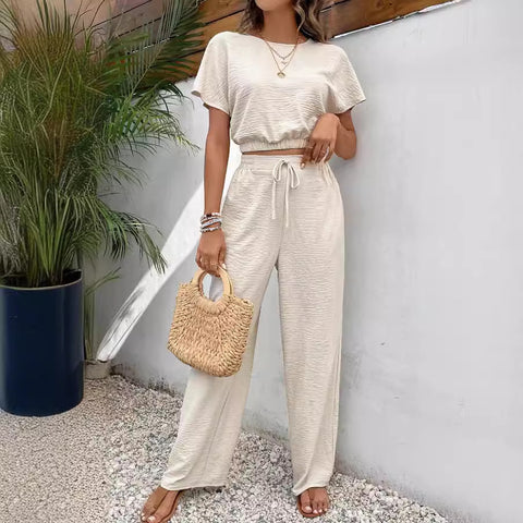 Top & Baggy Straight Trousers Two-piece Set