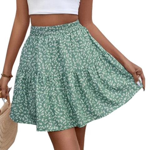 A- Line High Waist Floral Frill Hem Skirt