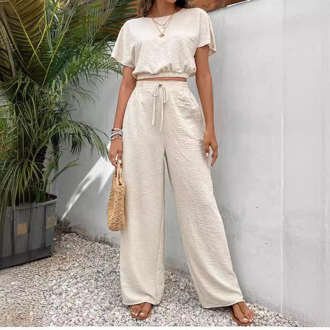 Top & Baggy Straight Trousers Two-piece Set