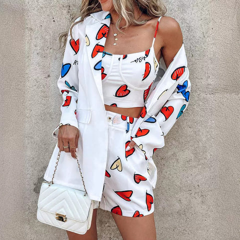 Women's Fashion Printed Suit Top And Shorts Set