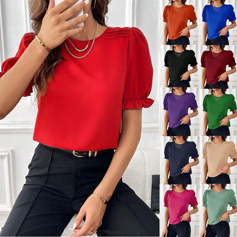 Fashion Color Round Neck Shirt Top