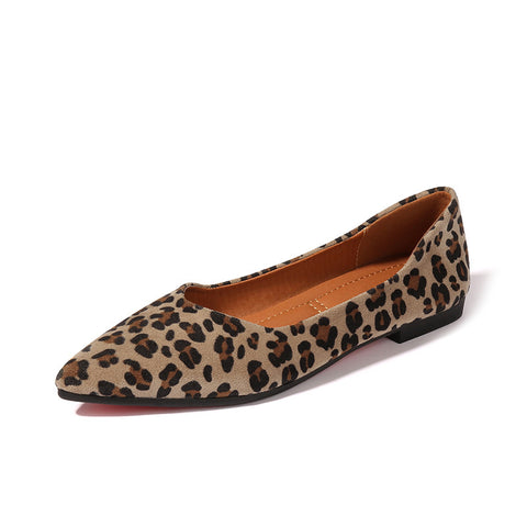 Shallow Mouth Vintage Leopard Print Pointed Soft Sole Shoes