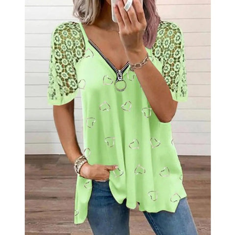 Women's Heart-shaped Pattern Lace Zipper Design Top