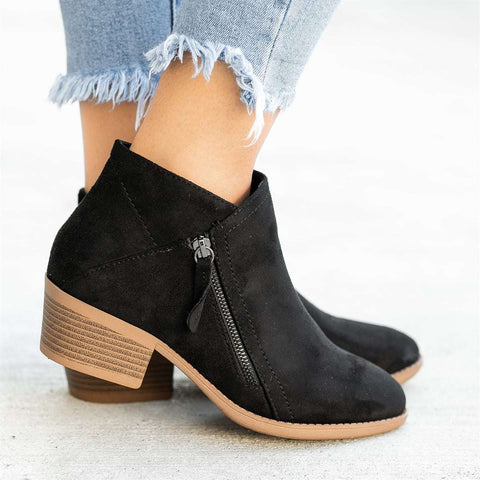 Women's Suede Boots Boots Chunky Heel Side Zip