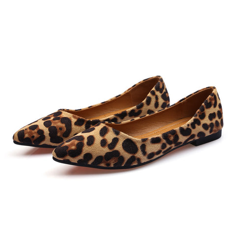 Shallow Mouth Vintage Leopard Print Pointed Soft Sole Shoes