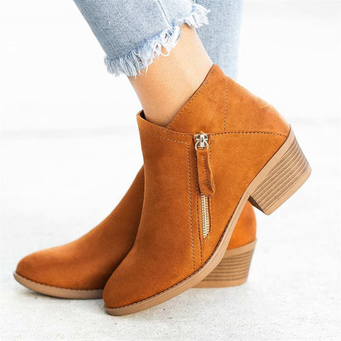 Women's Suede Boots Boots Chunky Heel Side Zip