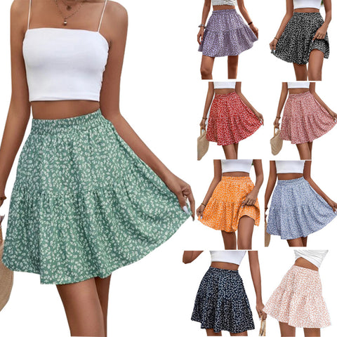 A- Line High Waist Floral Frill Hem Skirt