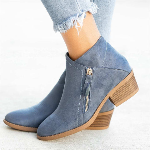 Women's Suede Boots Boots Chunky Heel Side Zip