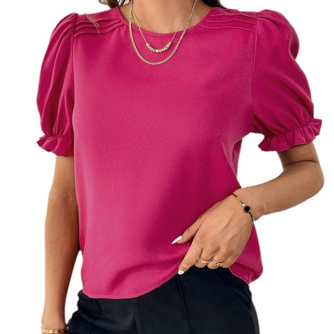 Fashion Color Round Neck Shirt Top