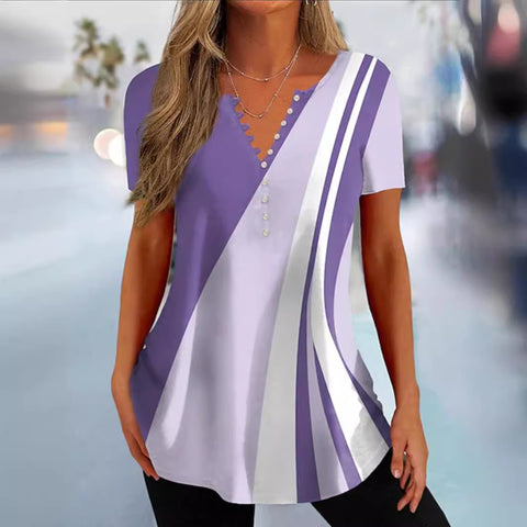 Summer Women's Button Geometric Print Casual Top