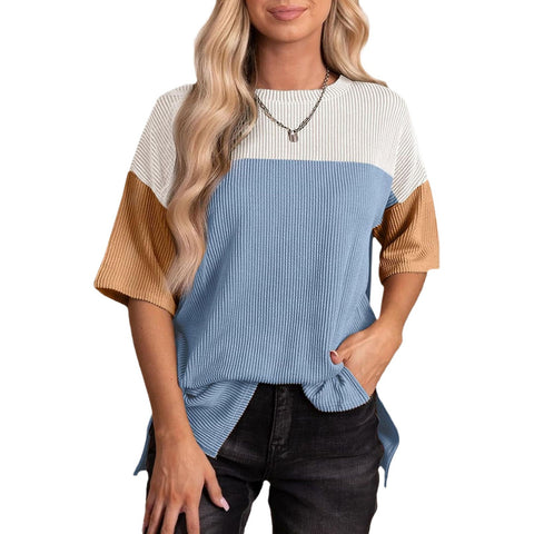 Pleated Round Neck Shirt Fashionable All-match Casual Multicolor Top