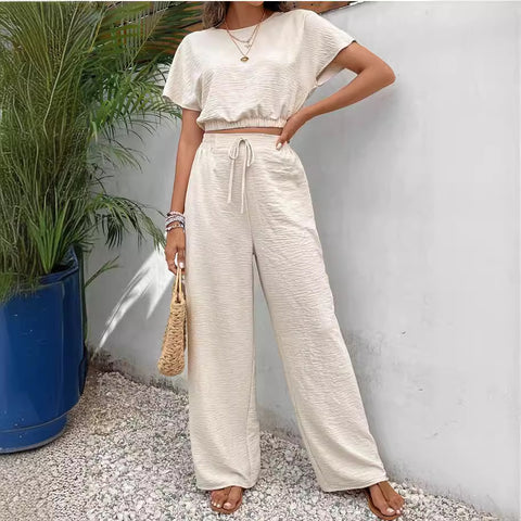 Top & Baggy Straight Trousers Two-piece Set