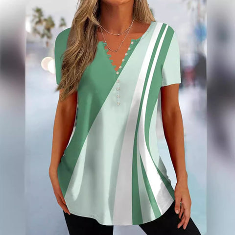 Summer Women's Button Geometric Print Casual Top