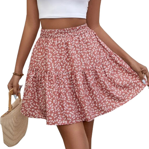 A- Line High Waist Floral Frill Hem Skirt